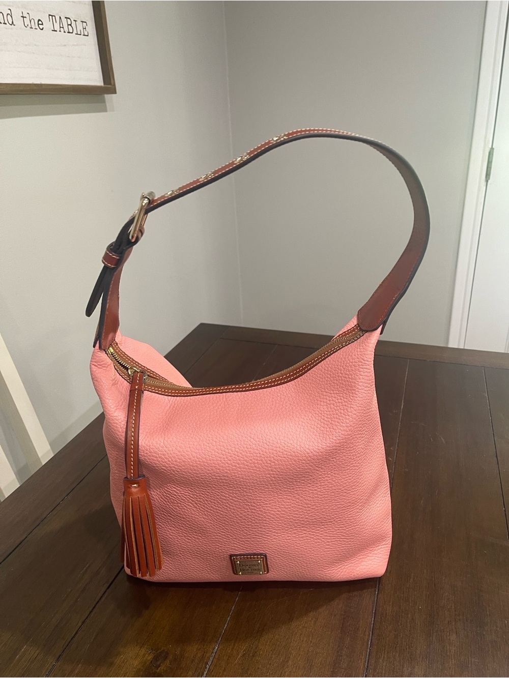 Dooney & Bourke Pink Pebbled Leather Shoulder Bag with Tassel